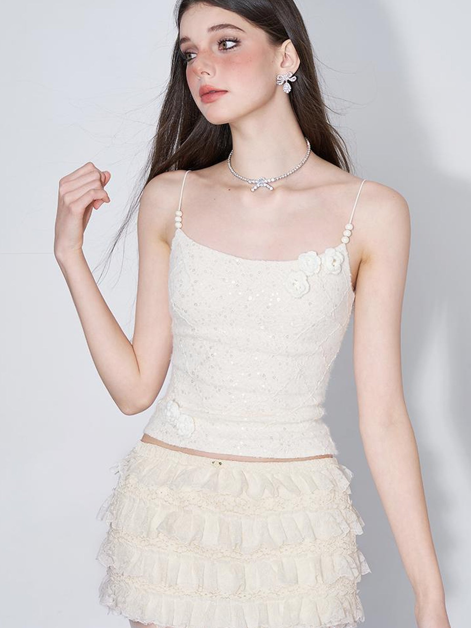 AFTADAWN Eden Rose Lace Glitter Camisole