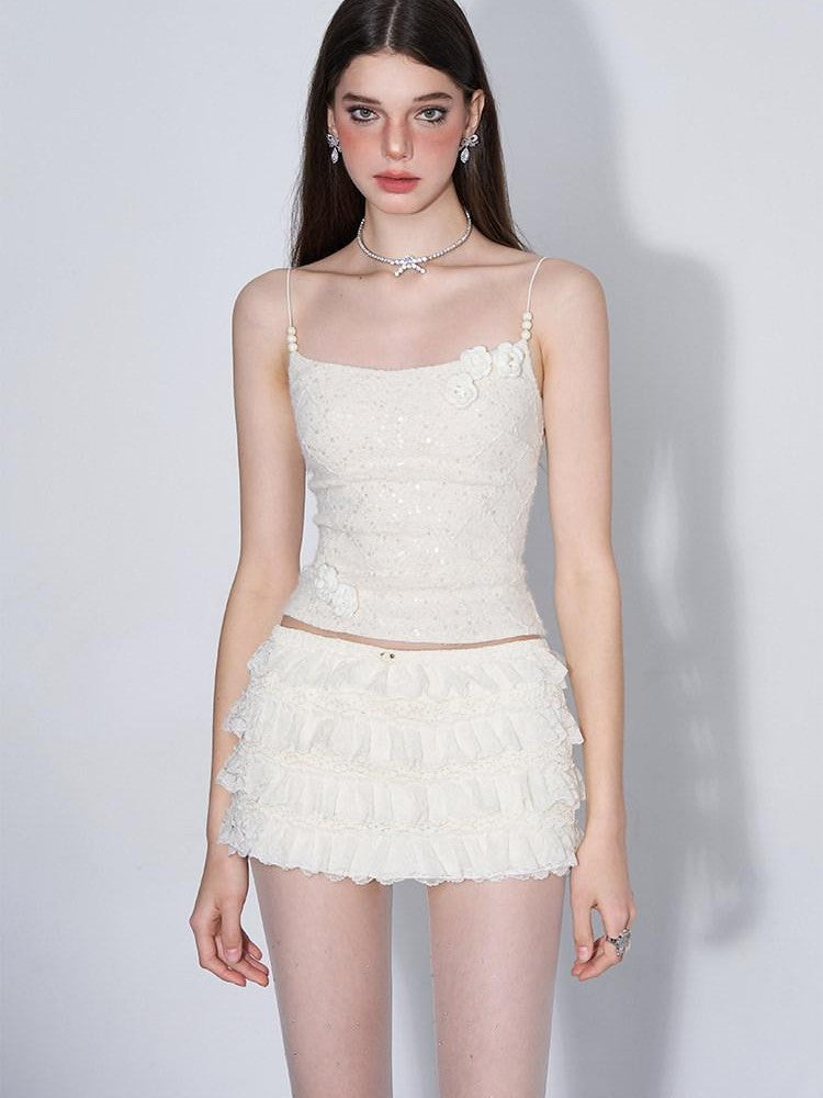 AFTADAWN Eden Rose Lace Sequin 3d Ceramic Pearl Women&