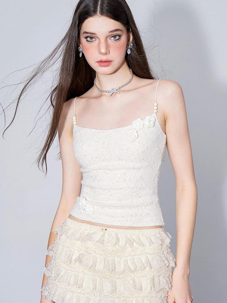 AFTADAWN Eden Rose Lace Sequin 3d Ceramic Pearl Women&