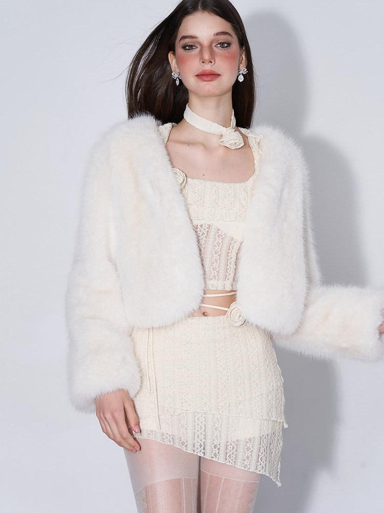 AFTADAWN Eden Rose Lace Square Neck Cropped Women&
