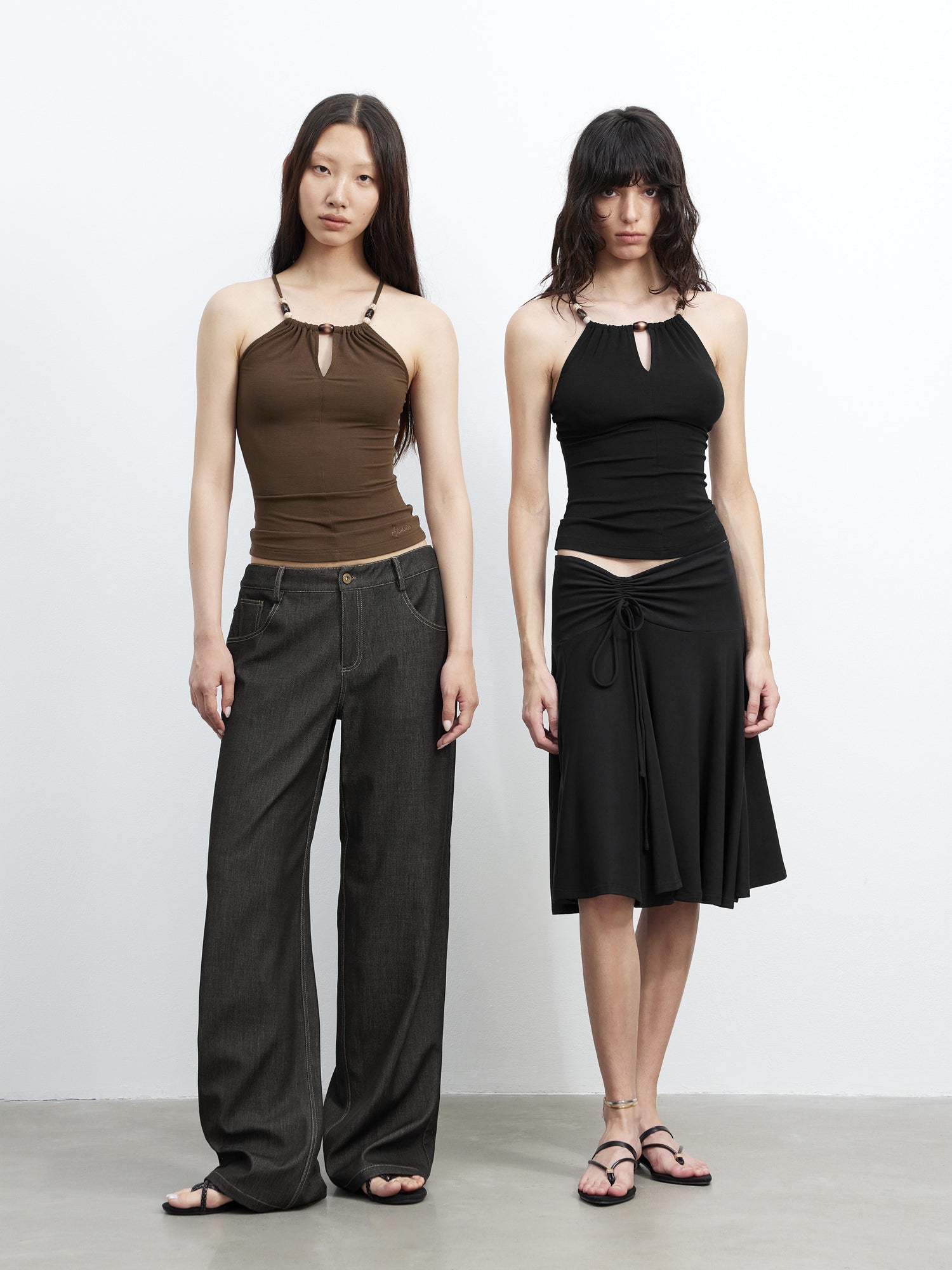 AFTADAWN Elastic Lyocell Hollow Out Beaded Halter Cross Back Cami