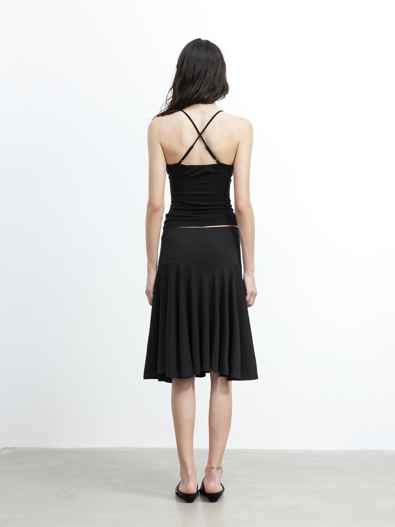 AFTADAWN Elastic Lyocell Hollow Out Beaded Halter Cross Back Cami