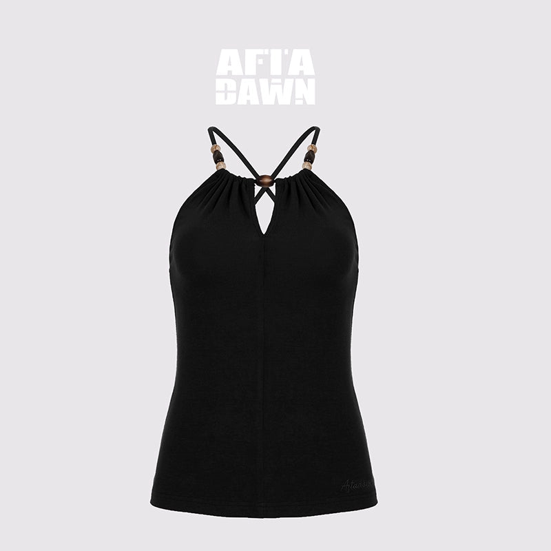 AFTADAWN_Elastic_Lyocell_Hollow_Out_Beaded_Halter_Cross_Back_Cami_MISSTT