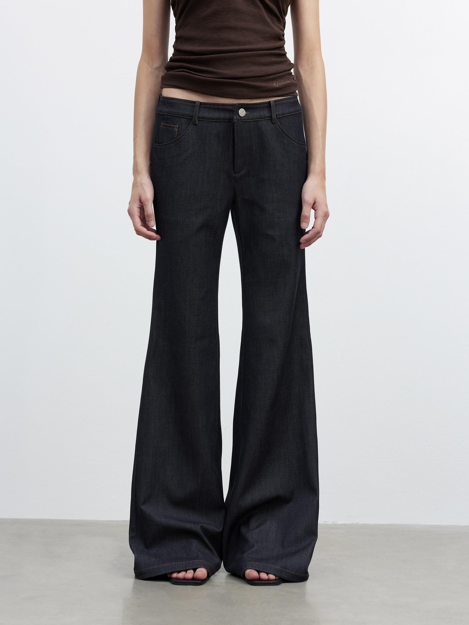 AFTADAWN Embroidered Back Pocket Flared Trousers With Stretch And Dropped Waist