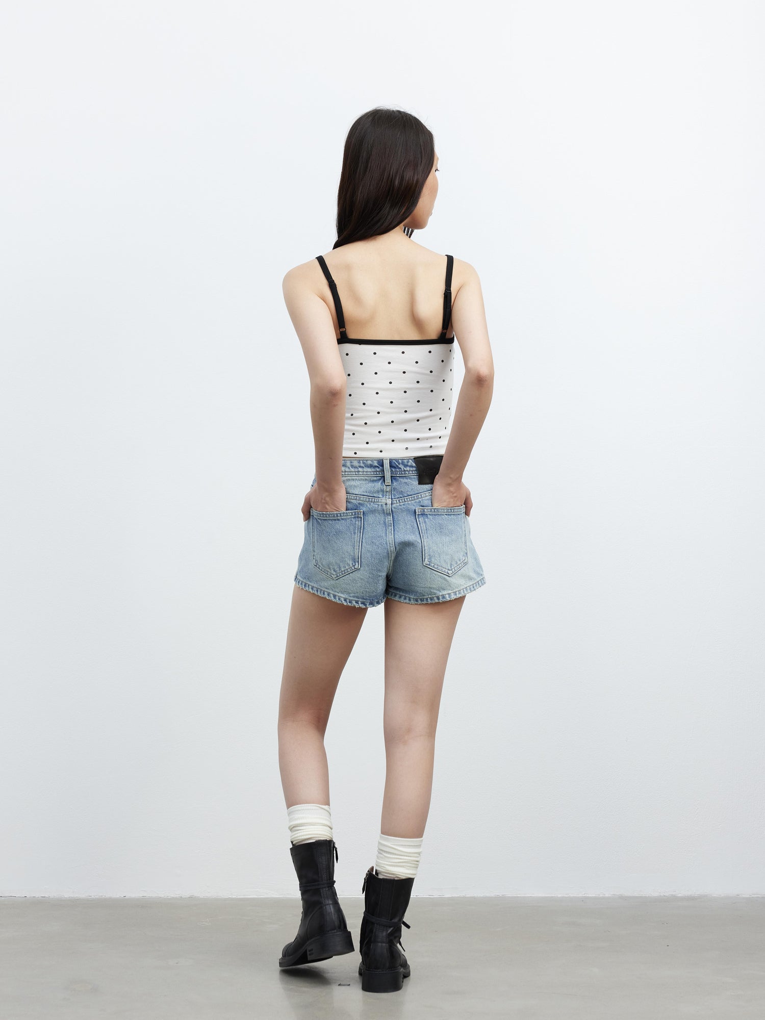 AFTADAWN Embroidered Dot Stretch Cotton Camisole Top