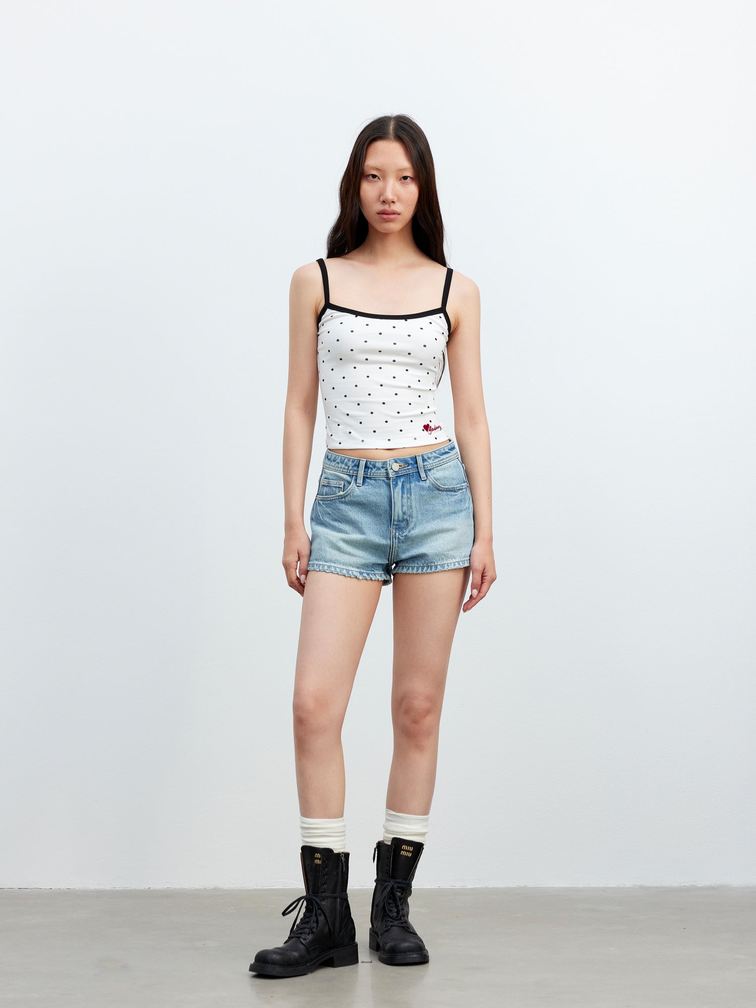 AFTADAWN Embroidered Dot Stretch Cotton Camisole Top