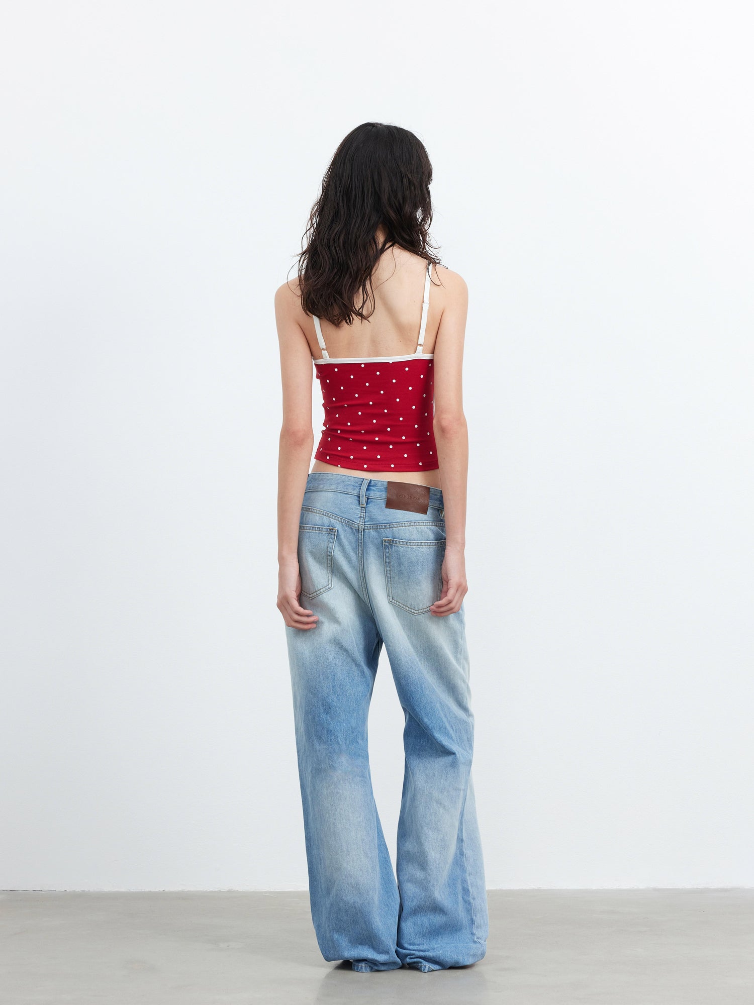 AFTADAWN Embroidered Dot Stretch Cotton Camisole Top