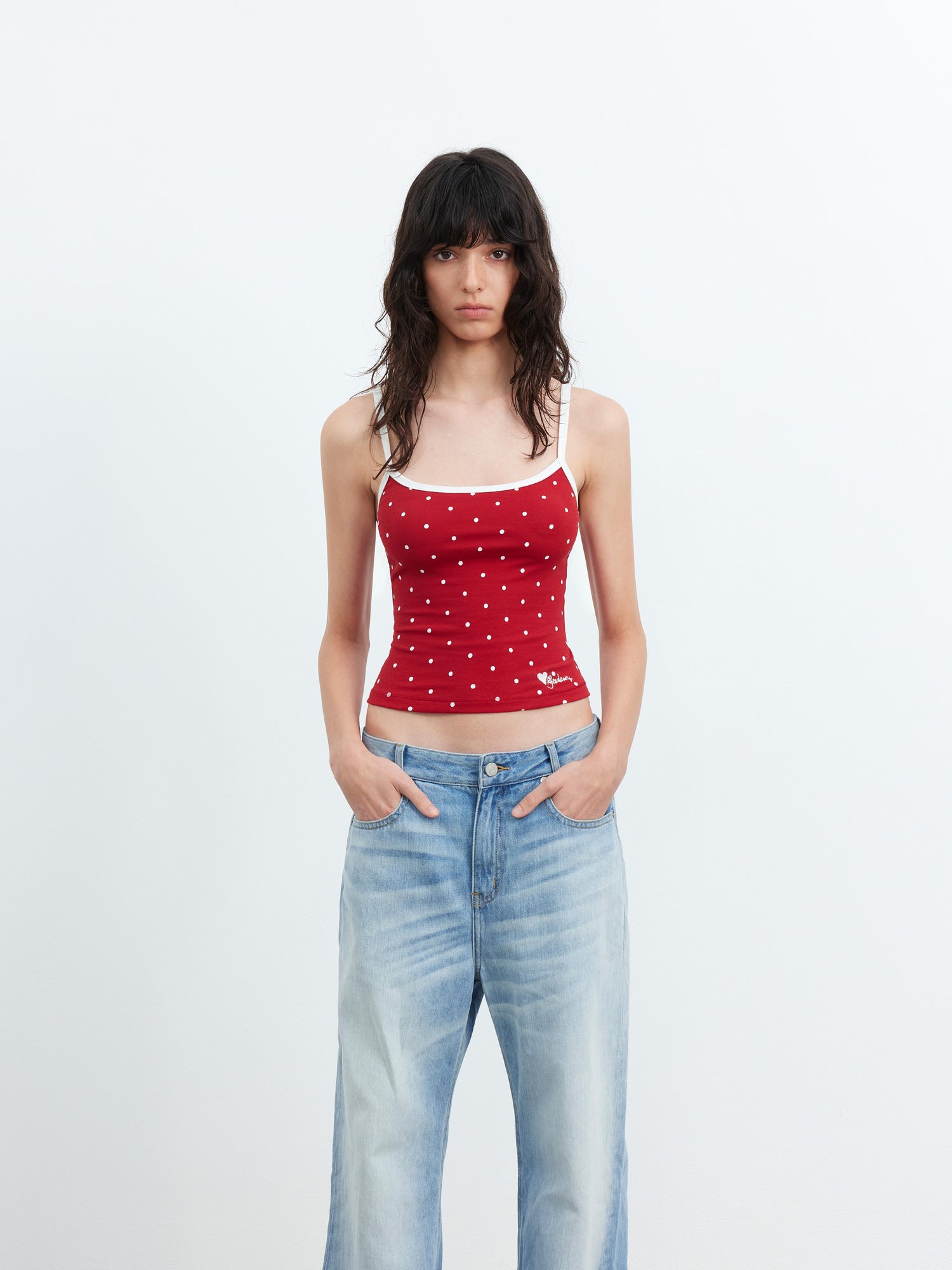 AFTADAWN Embroidered Dot Stretch Cotton Camisole Top