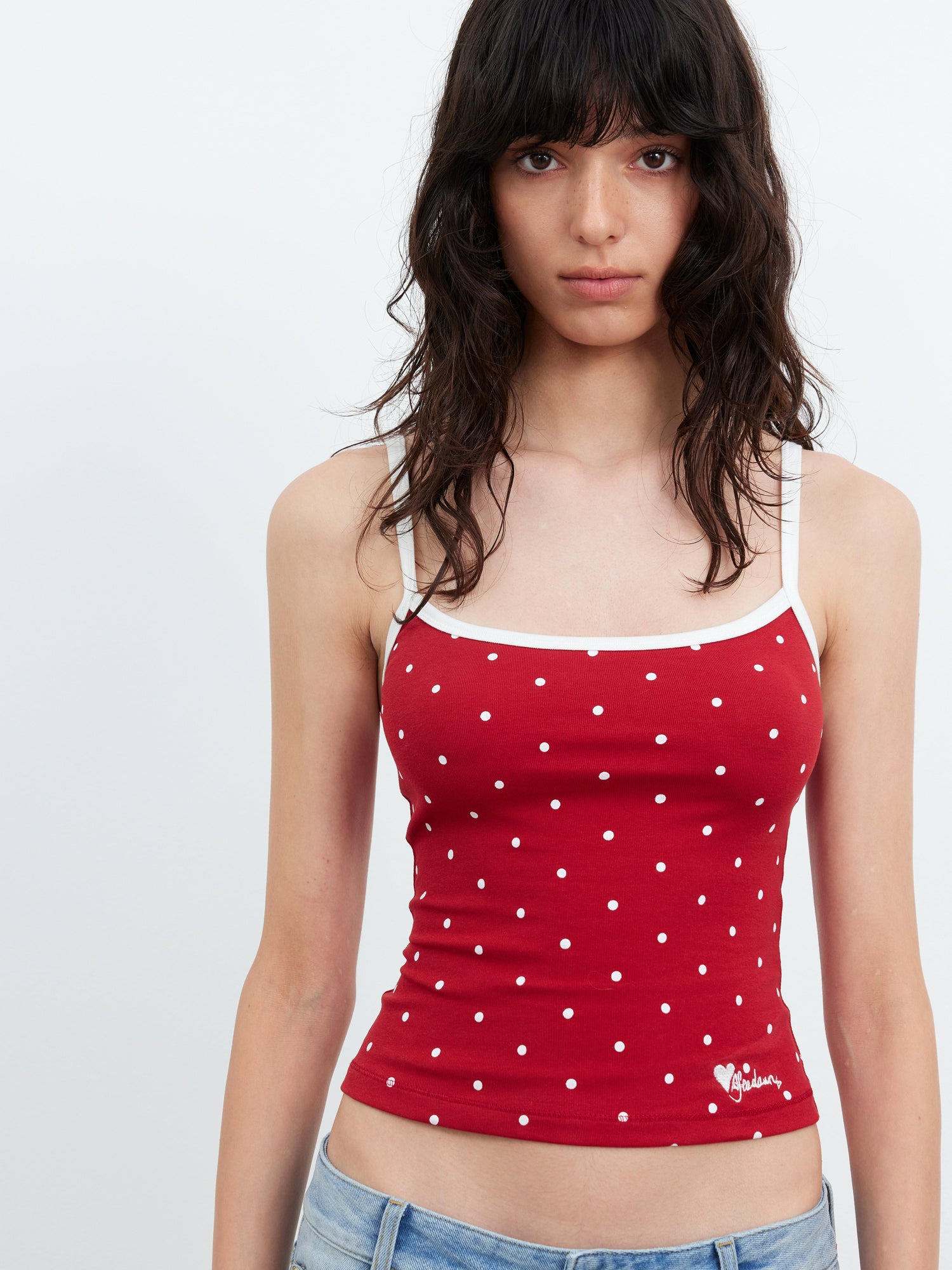 AFTADAWN Embroidered Dot Stretch Cotton Camisole Top