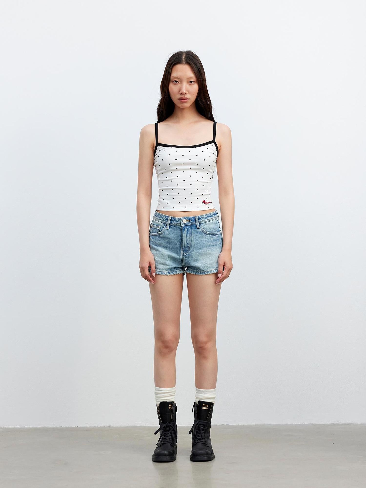 AFTADAWN Embroidered Dot Stretch Cotton Camisole Top
