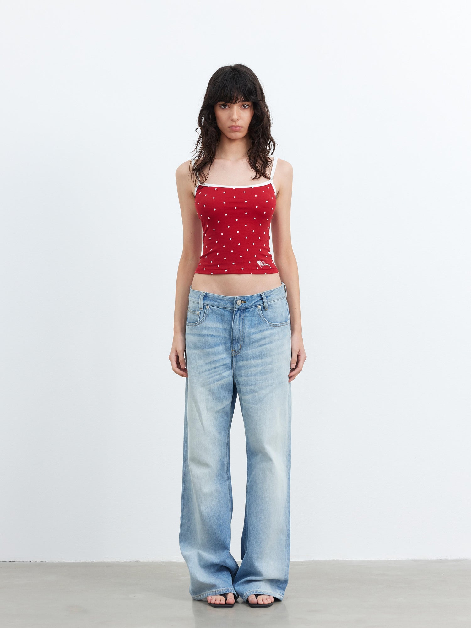 AFTADAWN Embroidered Dot Stretch Cotton Camisole Top