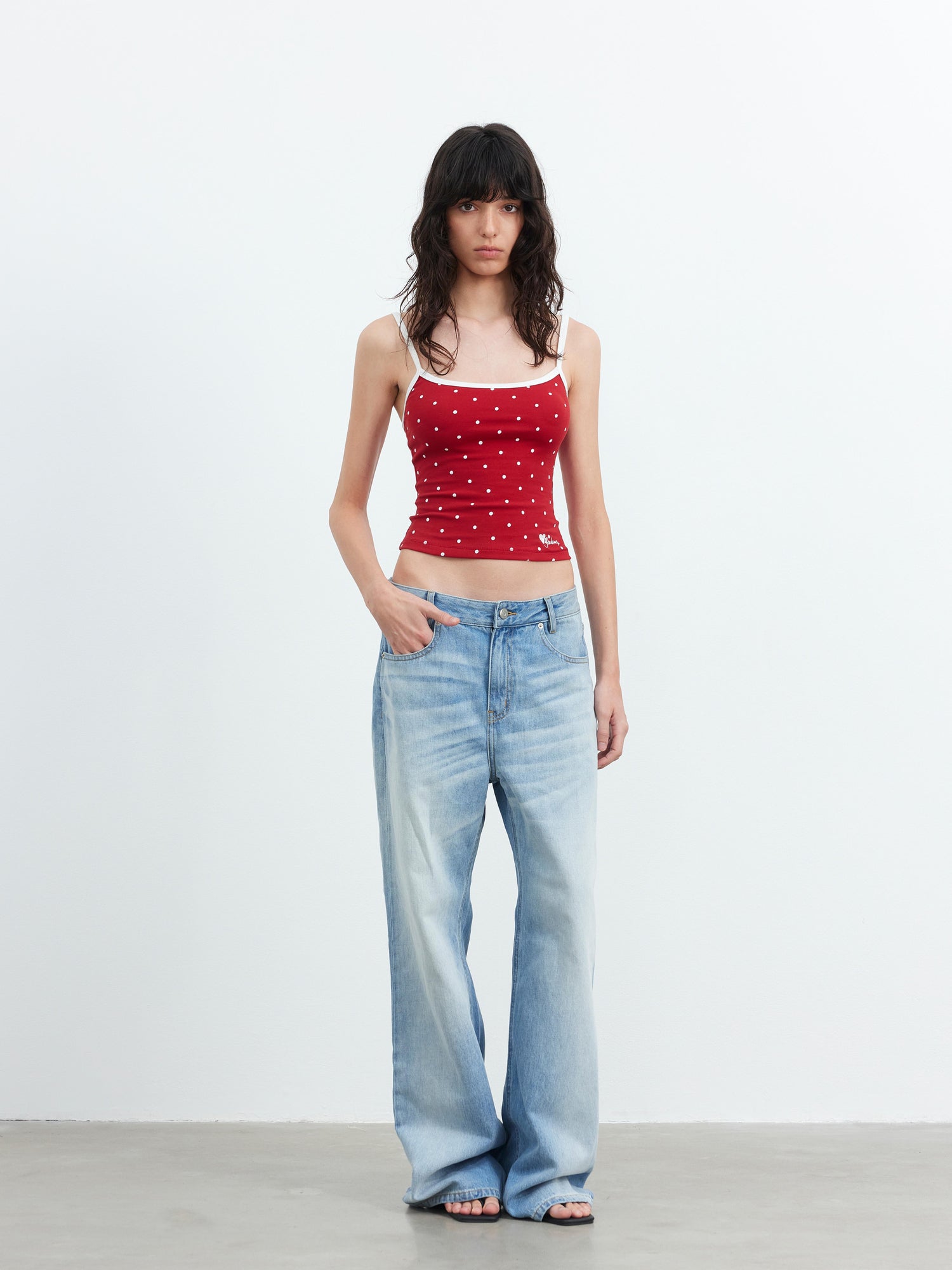AFTADAWN Embroidered Dot Stretch Cotton Camisole Top