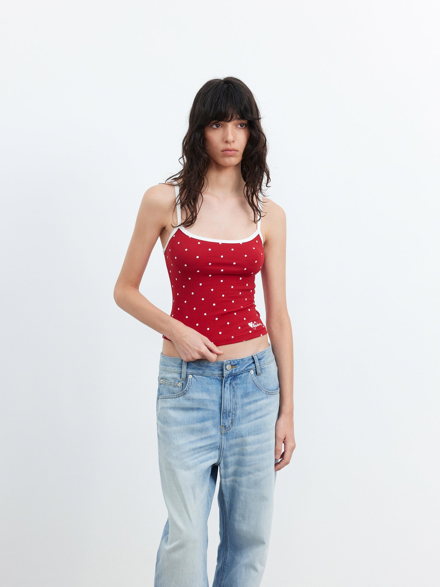 AFTADAWN Embroidered Dot Stretch Cotton Camisole Top