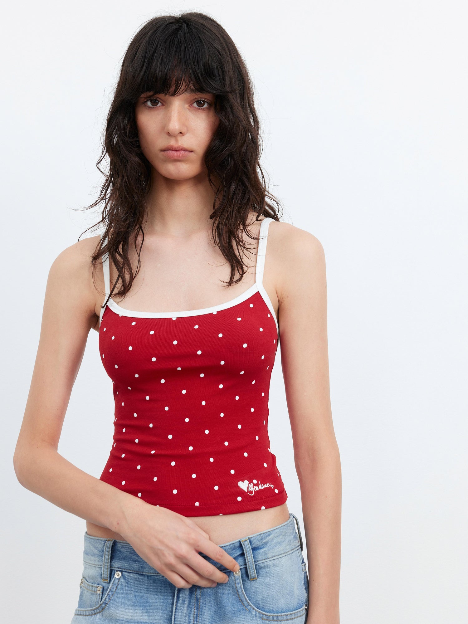 AFTADAWN Embroidered Dot Stretch Cotton Camisole Top