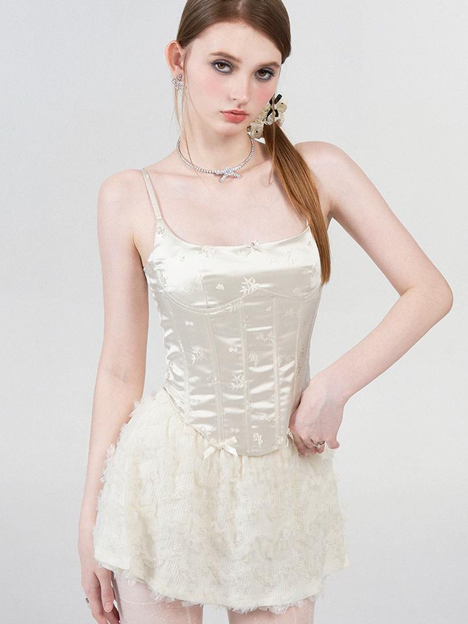 AFTADAWN Embroidered Jacquard Camisole Top With Boned Waist