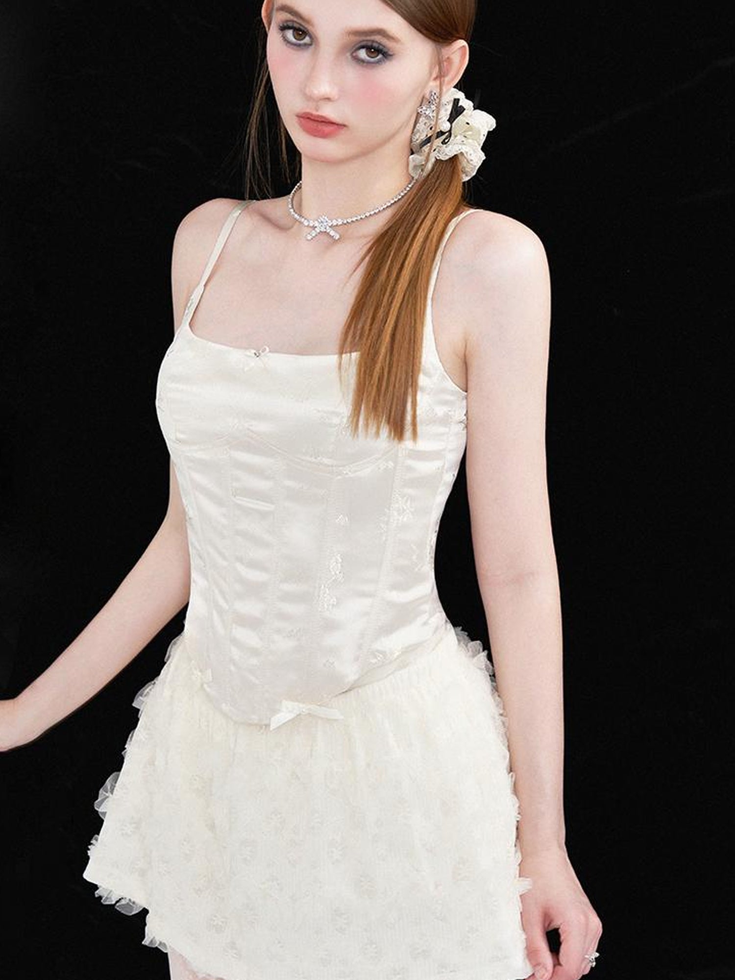 AFTADAWN Embroidered Jacquard Camisole Top With Boned Waist