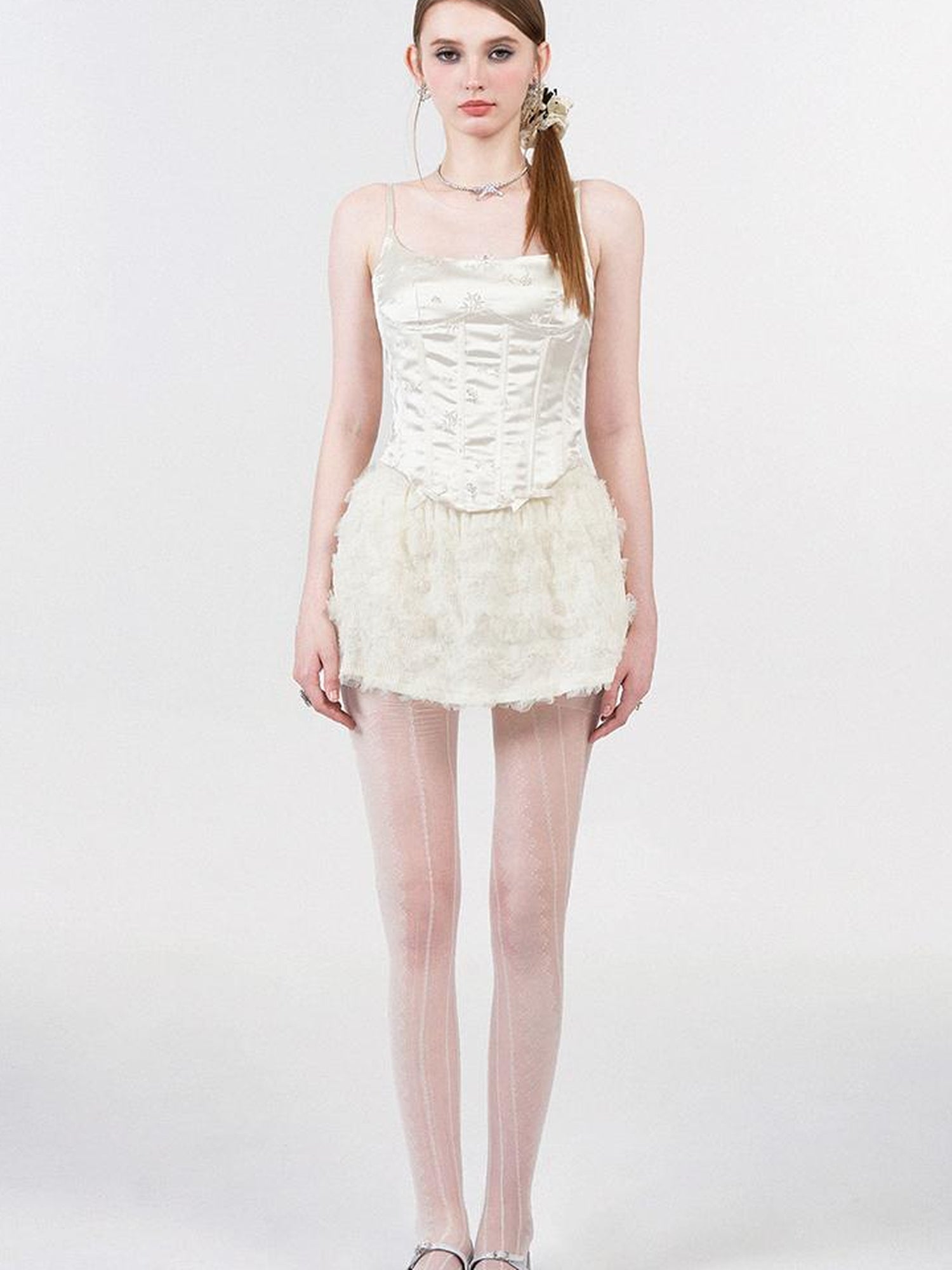 AFTADAWN Embroidered Jacquard Camisole Top With Boned Waist