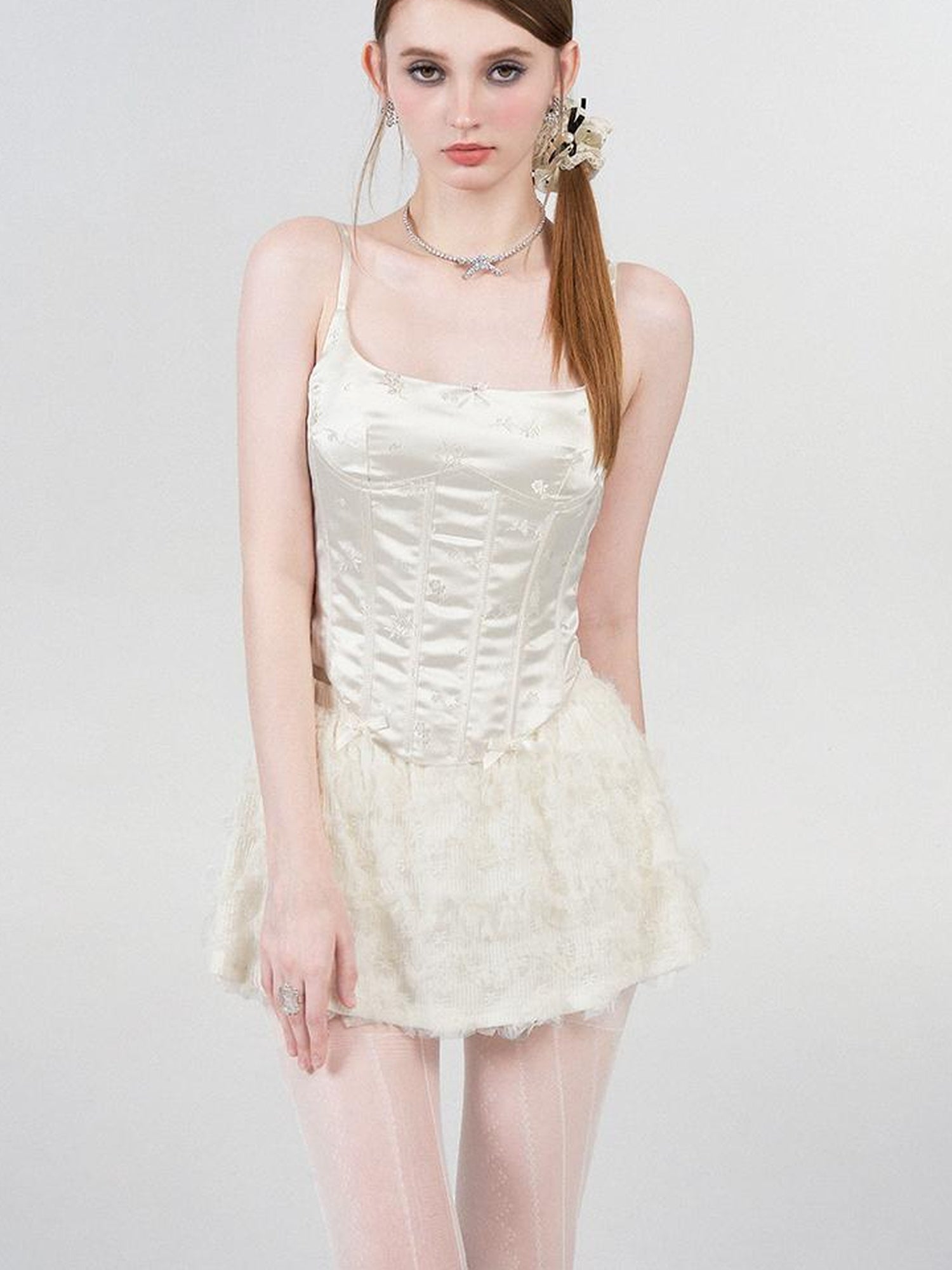 AFTADAWN Embroidered Jacquard Camisole Top With Boned Waist