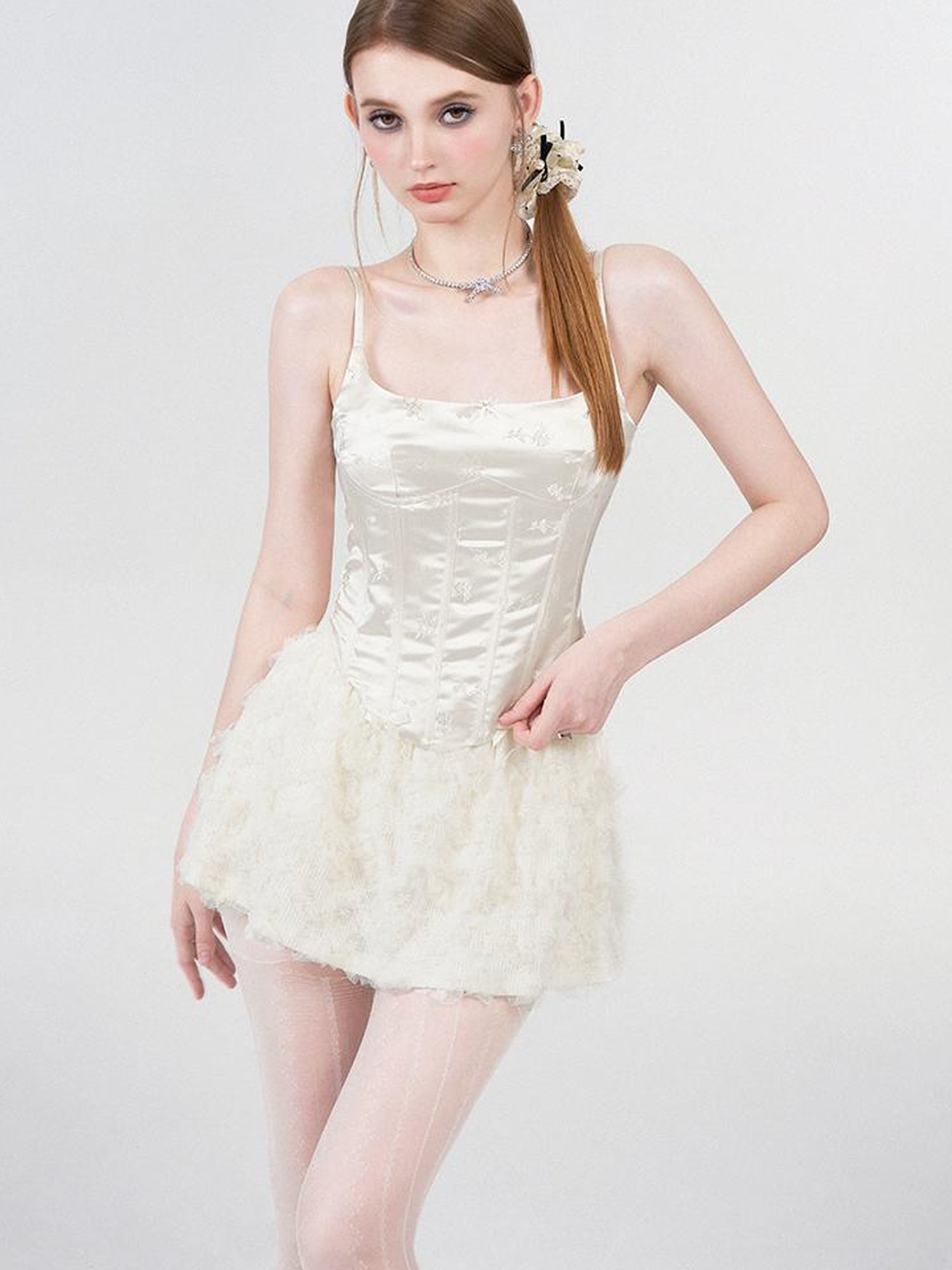 AFTADAWN Embroidered Jacquard Camisole Top With Boned Waist