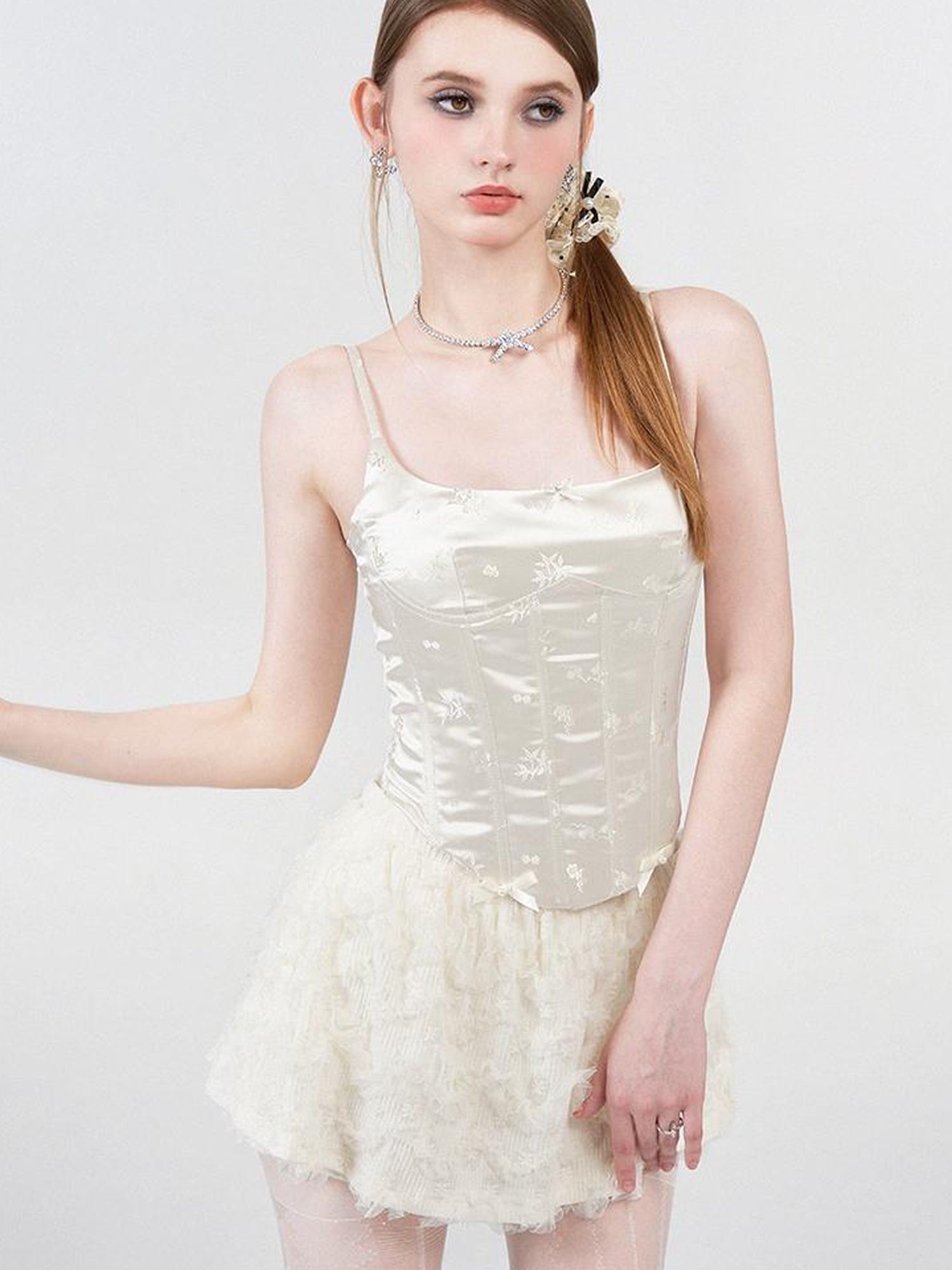 AFTADAWN Embroidered Jacquard Camisole Top With Boned Waist