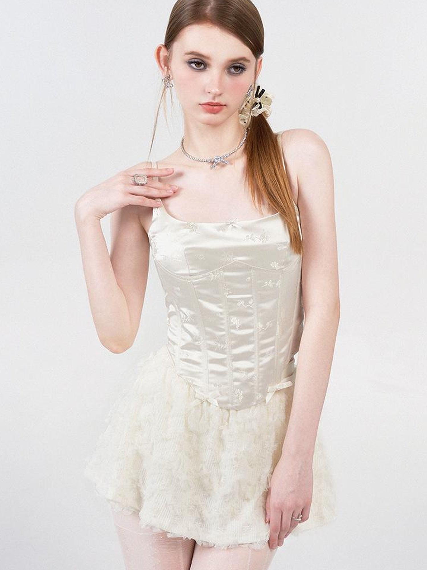 AFTADAWN Embroidered Jacquard Camisole Top With Boned Waist