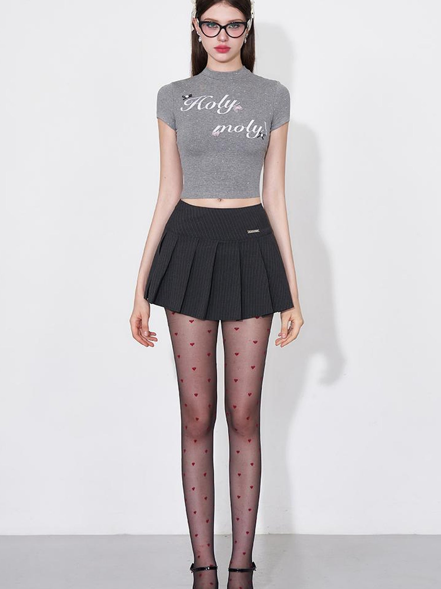 AFTADAWN Embroidered Rhinestone Lettering Cropped T-shirt