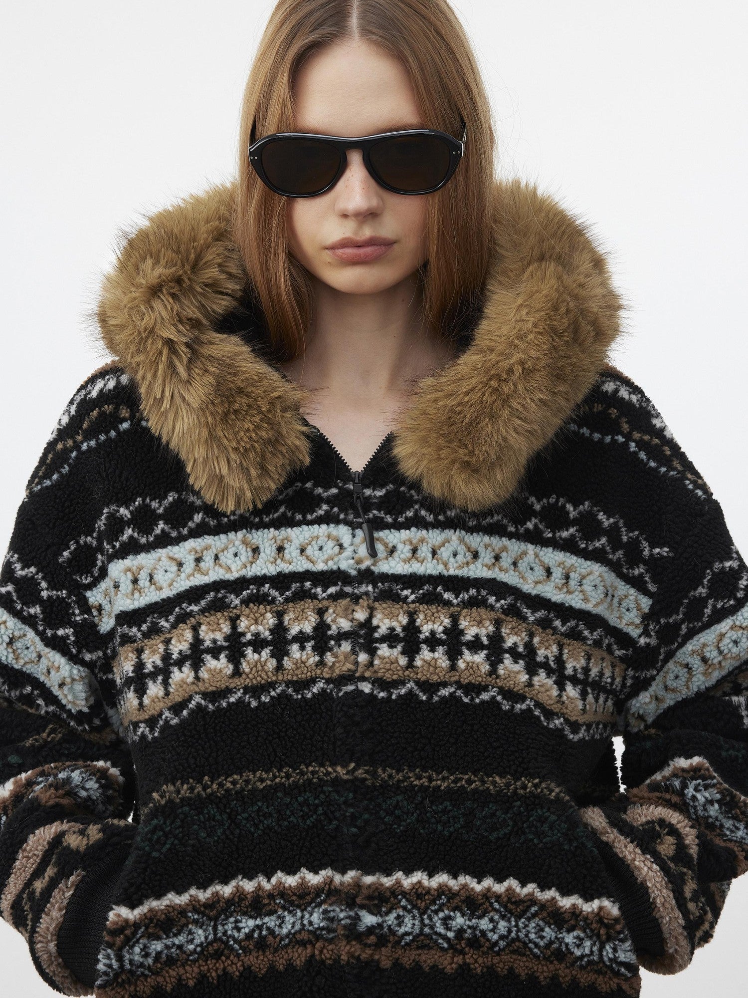 AFTADAWN Fair Isle Jacquard Detachable Collar Women&