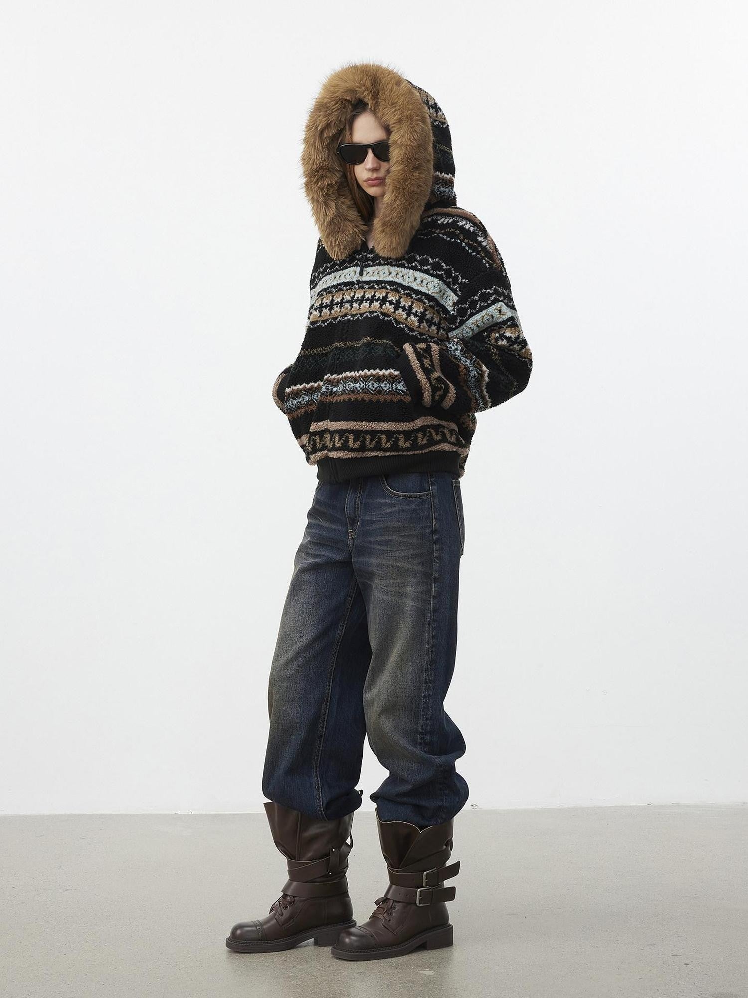 AFTADAWN Fair Isle Jacquard Detachable Collar Women&