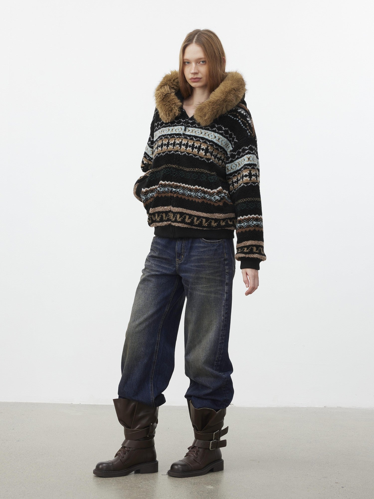 AFTADAWN Fair Isle Jacquard Detachable Collar Women&