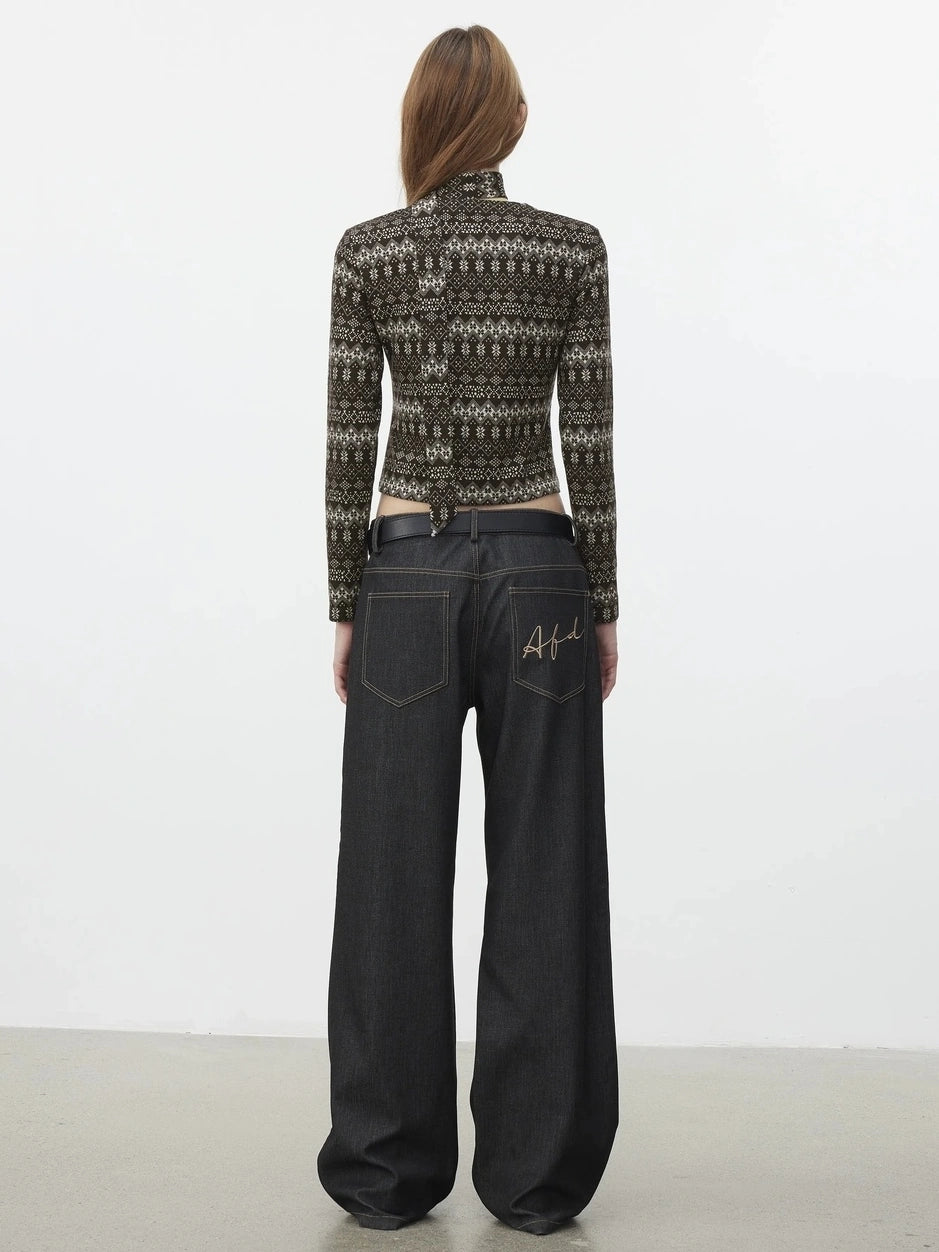 AFTADAWN Fair Isle Wool Blend Cardigan With Scarf Cardigan