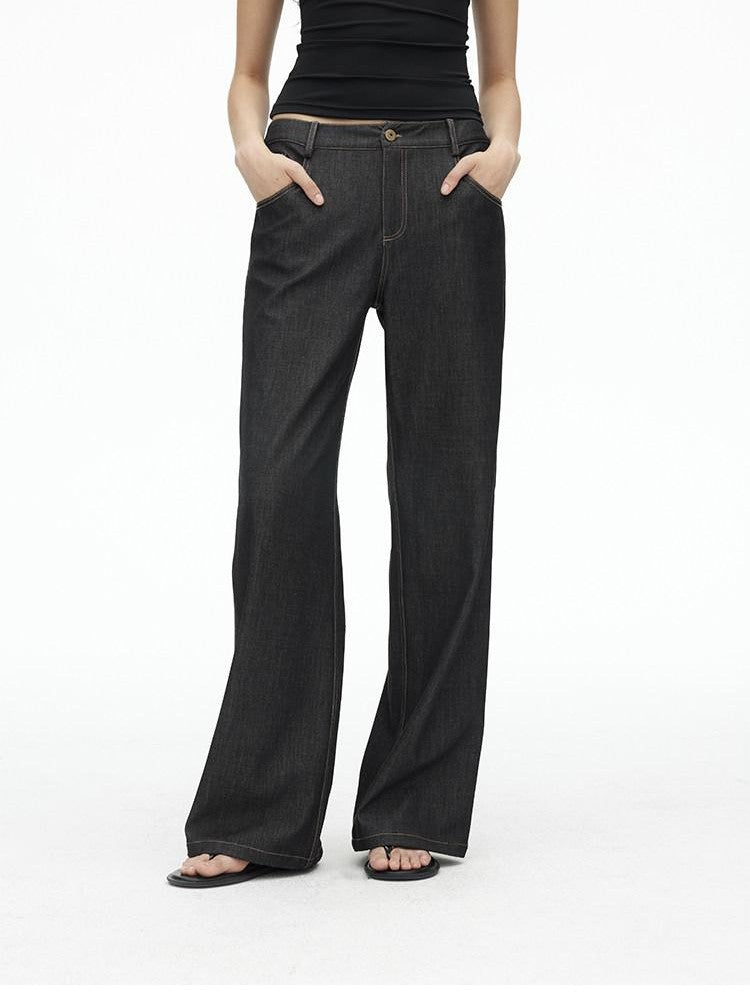 AFTADAWN Faux Denim Back Pocket Embroidery Low Waist Women&