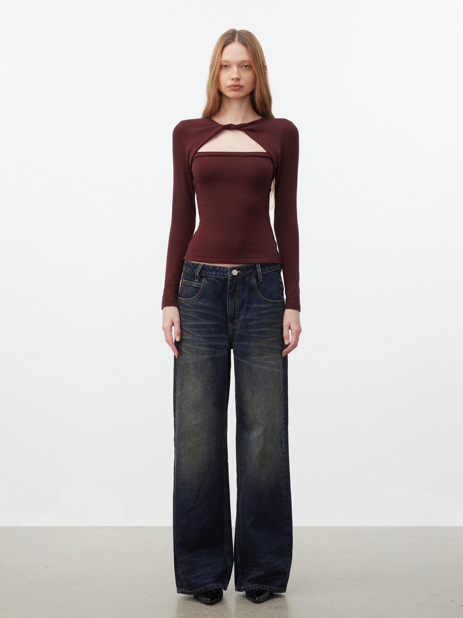 AFTADAWN Faux Layered Openwork Twist Slim Women&