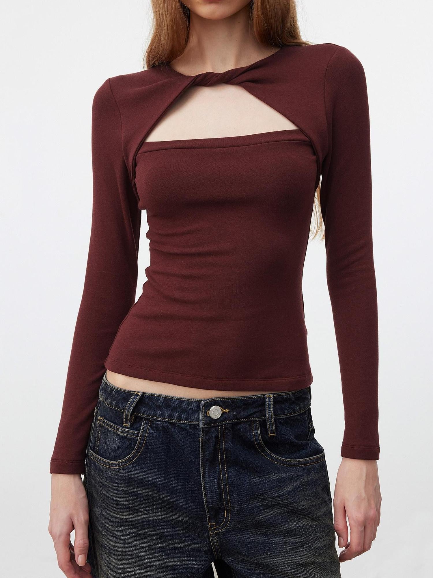 AFTADAWN Faux Layered Openwork Twist Slim Women&