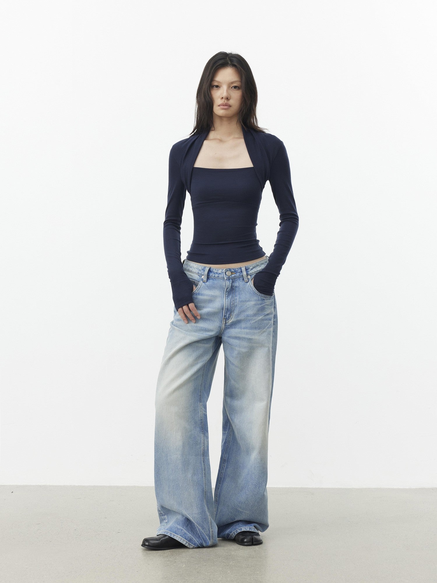 AFTADAWN Faux Layered Slim Square Neck Knit Women&
