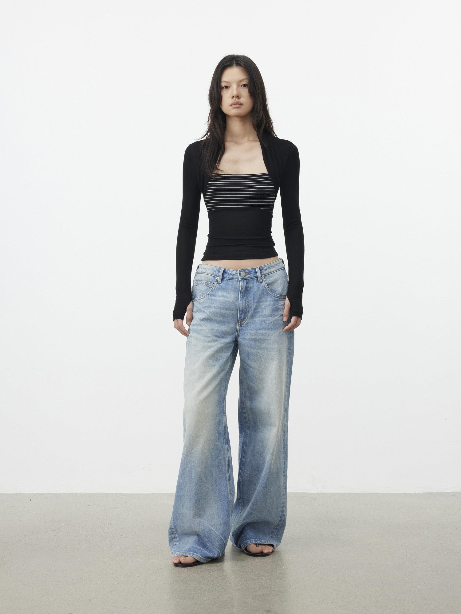 AFTADAWN Faux Layered Slim Square Neck Knit Women&