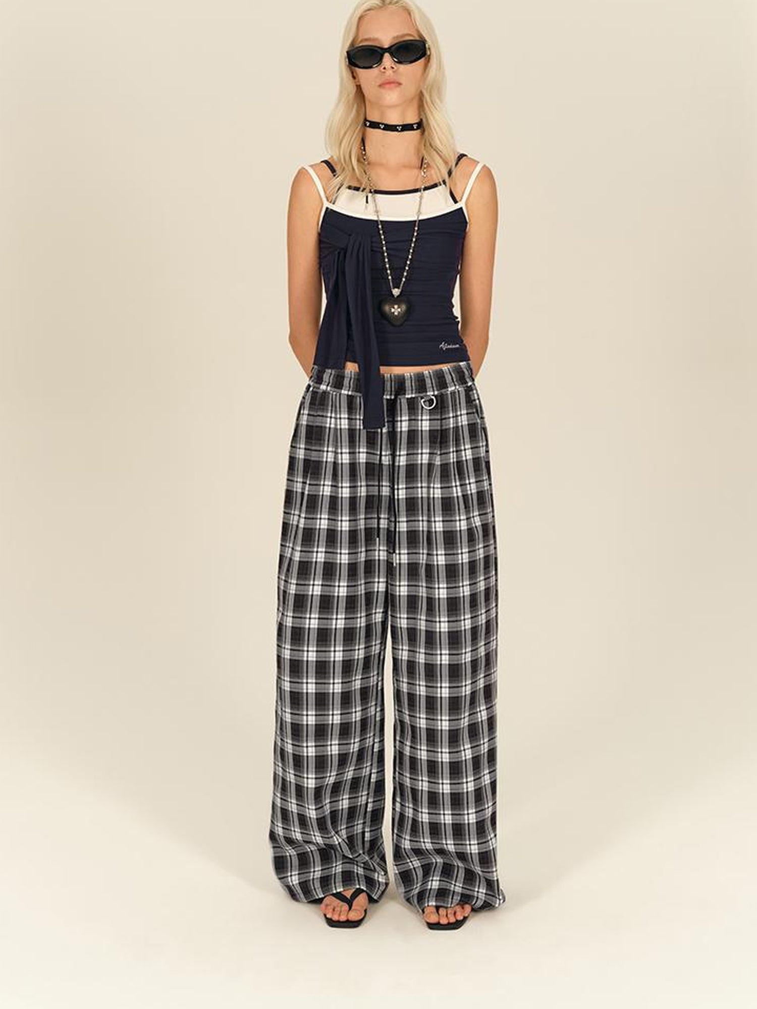 AFTADAWN Faux Two Layer Knit Camisole With Adjustable Ties And Contoured Fit