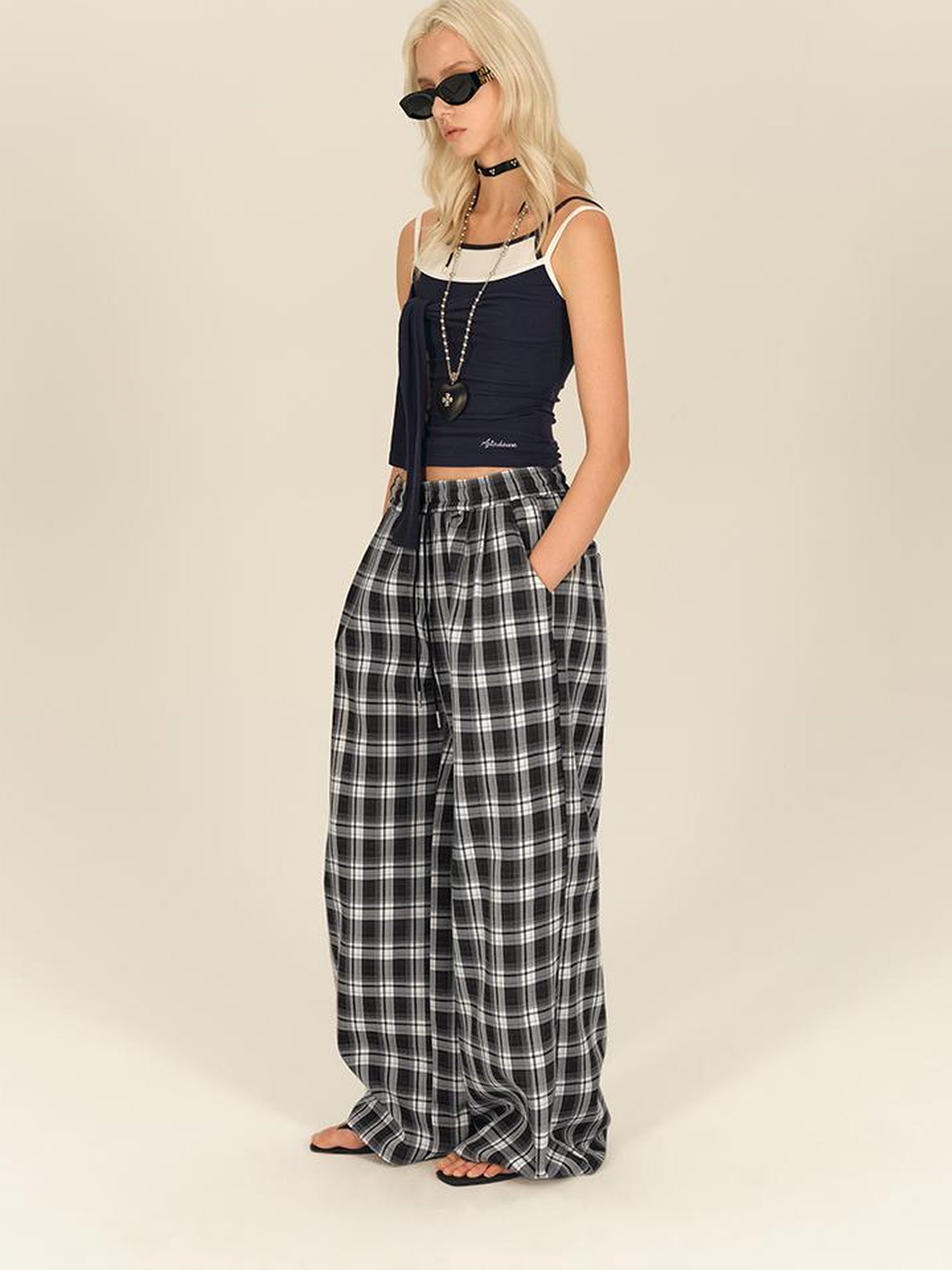 AFTADAWN Faux Two Layer Knit Camisole With Adjustable Ties And Contoured Fit