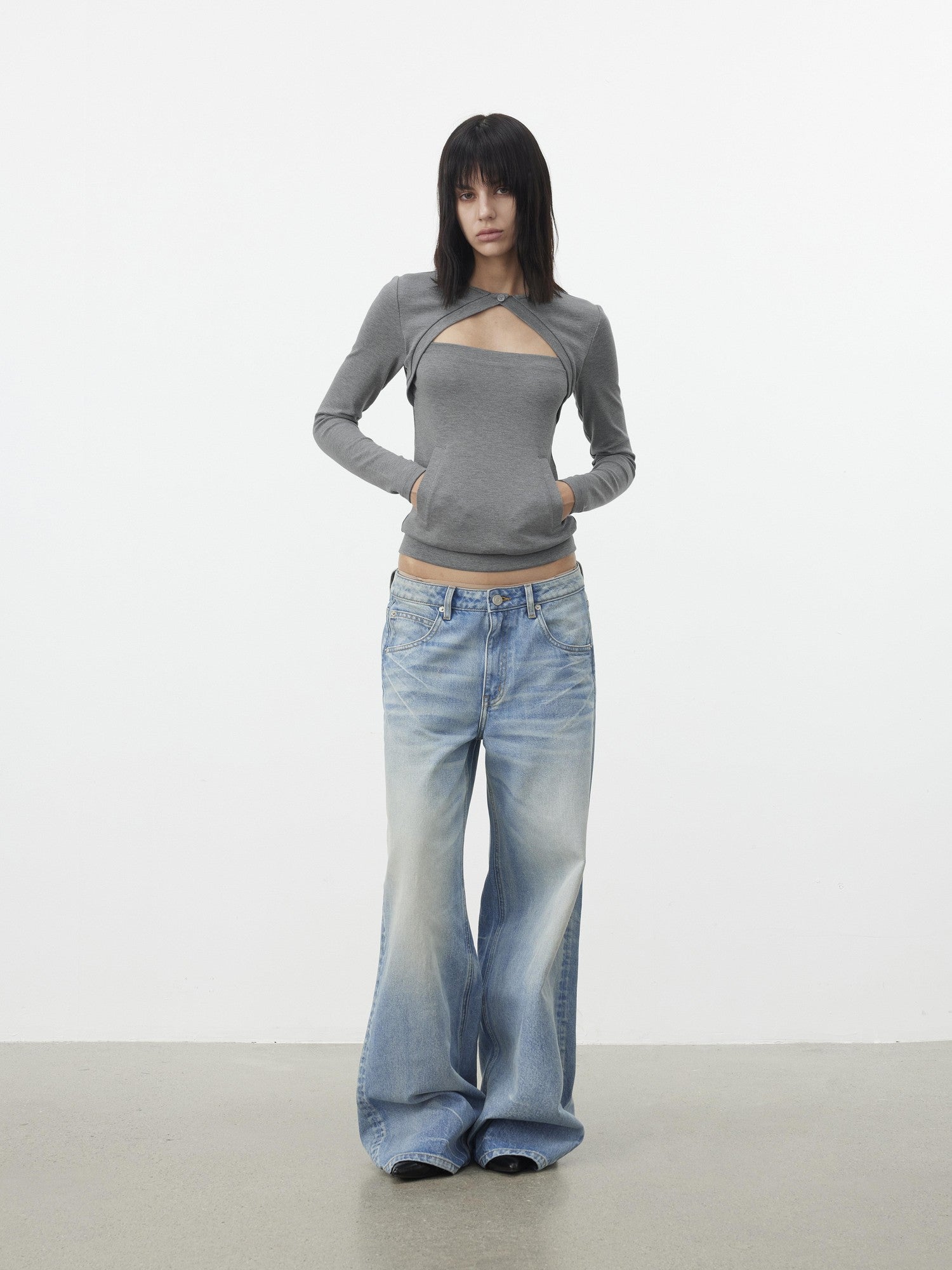 AFTADAWN Faux Two Piece Cutout Pocket Spliced Women&