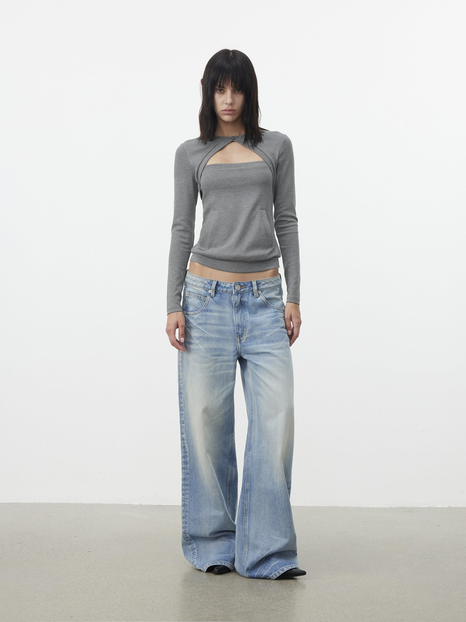 AFTADAWN Faux Two Piece Cutout Pocket Spliced Women&