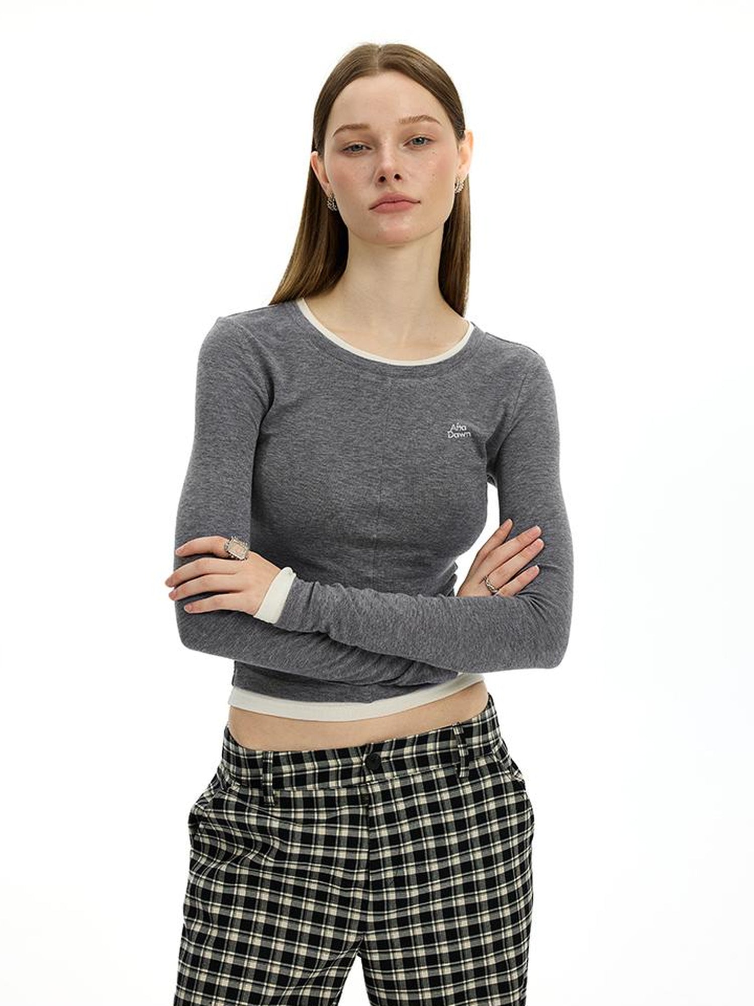 AFTADAWN Faux Two Tone Layered Tee With Tencel Merino Wool Blend