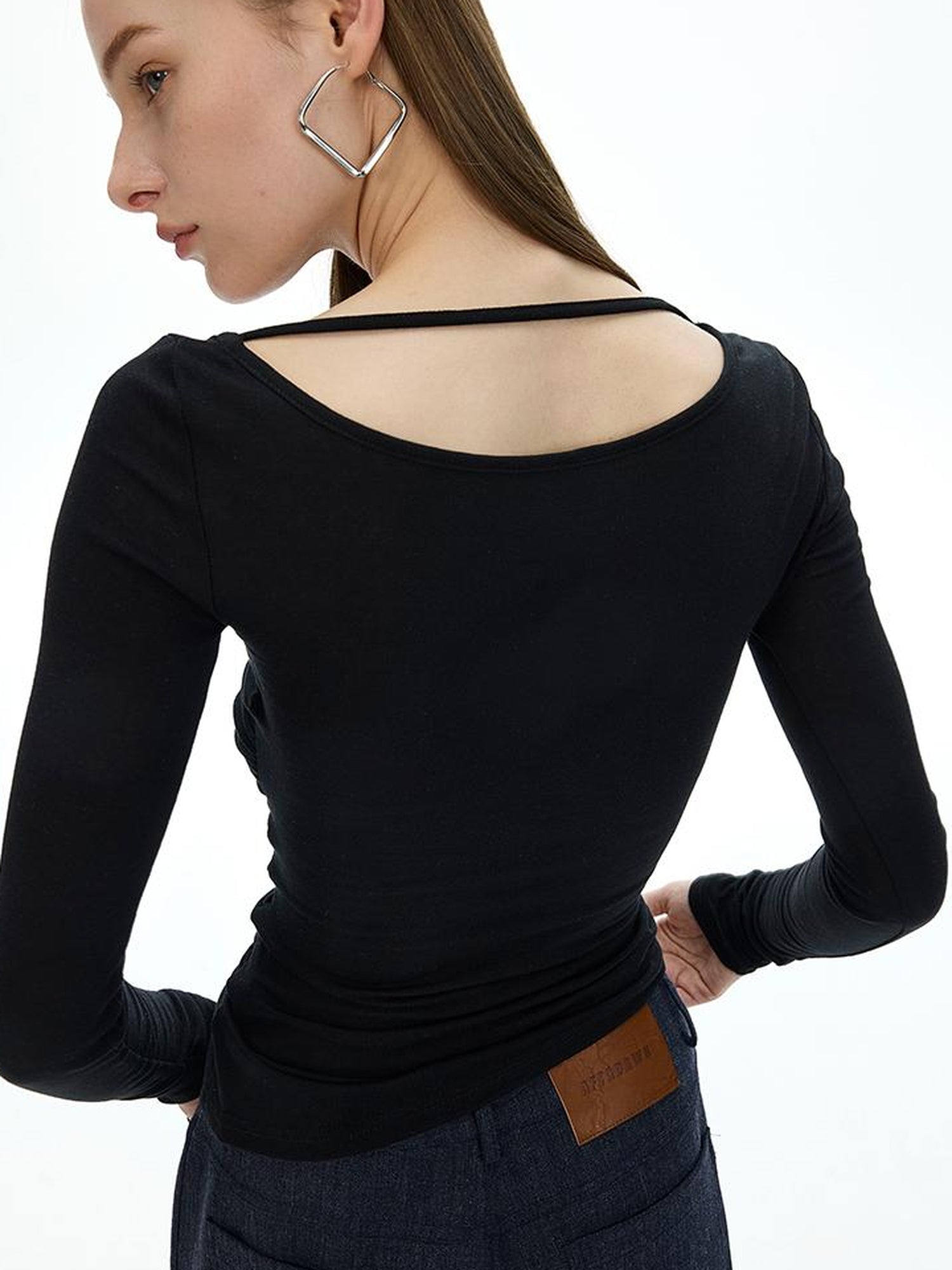 AFTADAWN Fine Merino Tencel Wool Asymmetric Neck Top