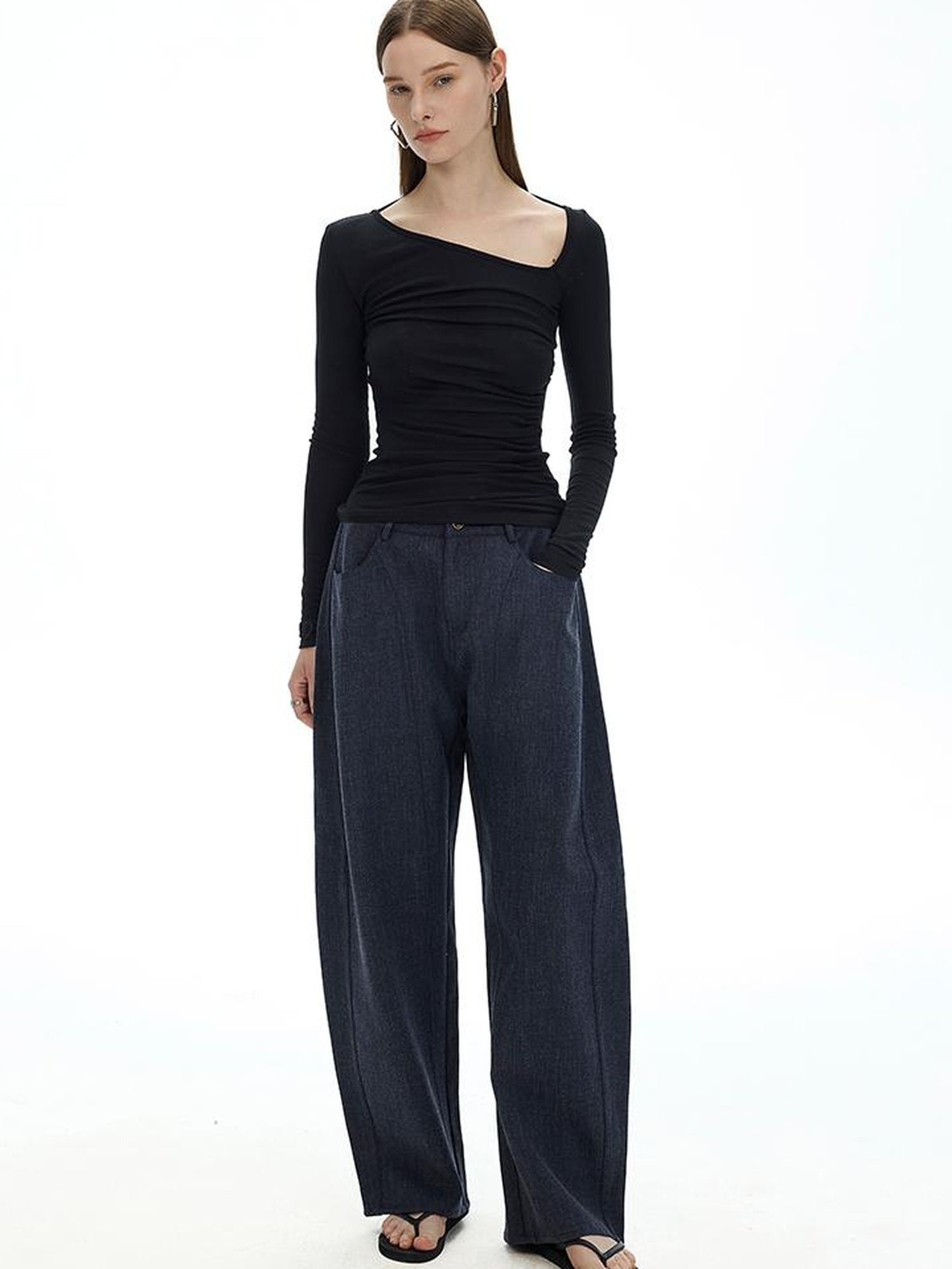 AFTADAWN Fine Merino Tencel Wool Asymmetric Neck Top