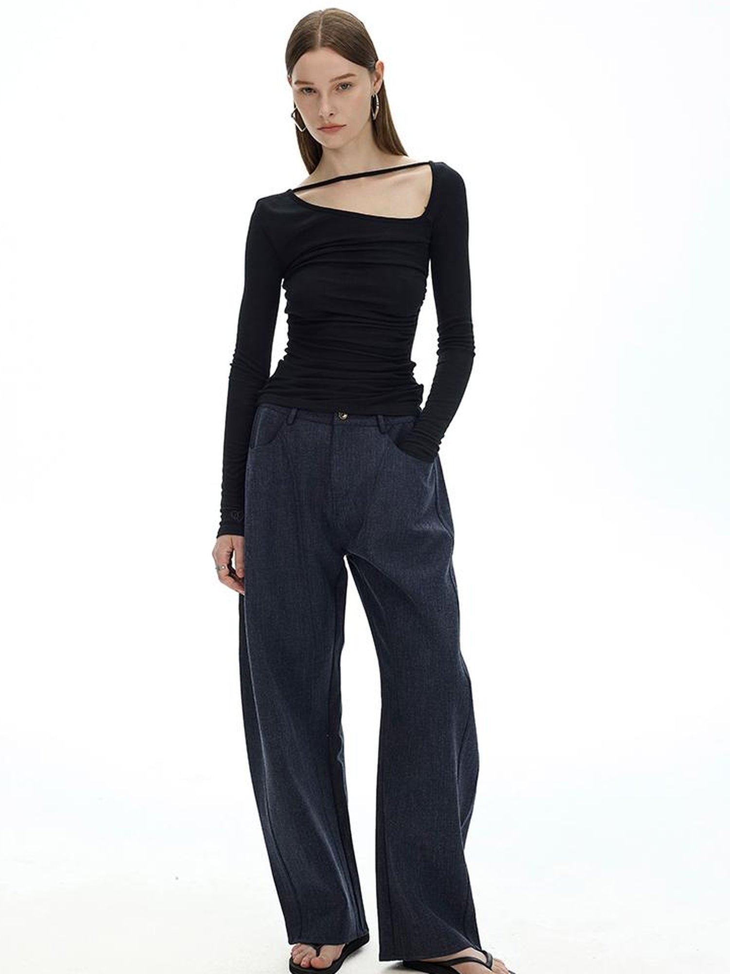 AFTADAWN Fine Merino Tencel Wool Asymmetric Neck Top