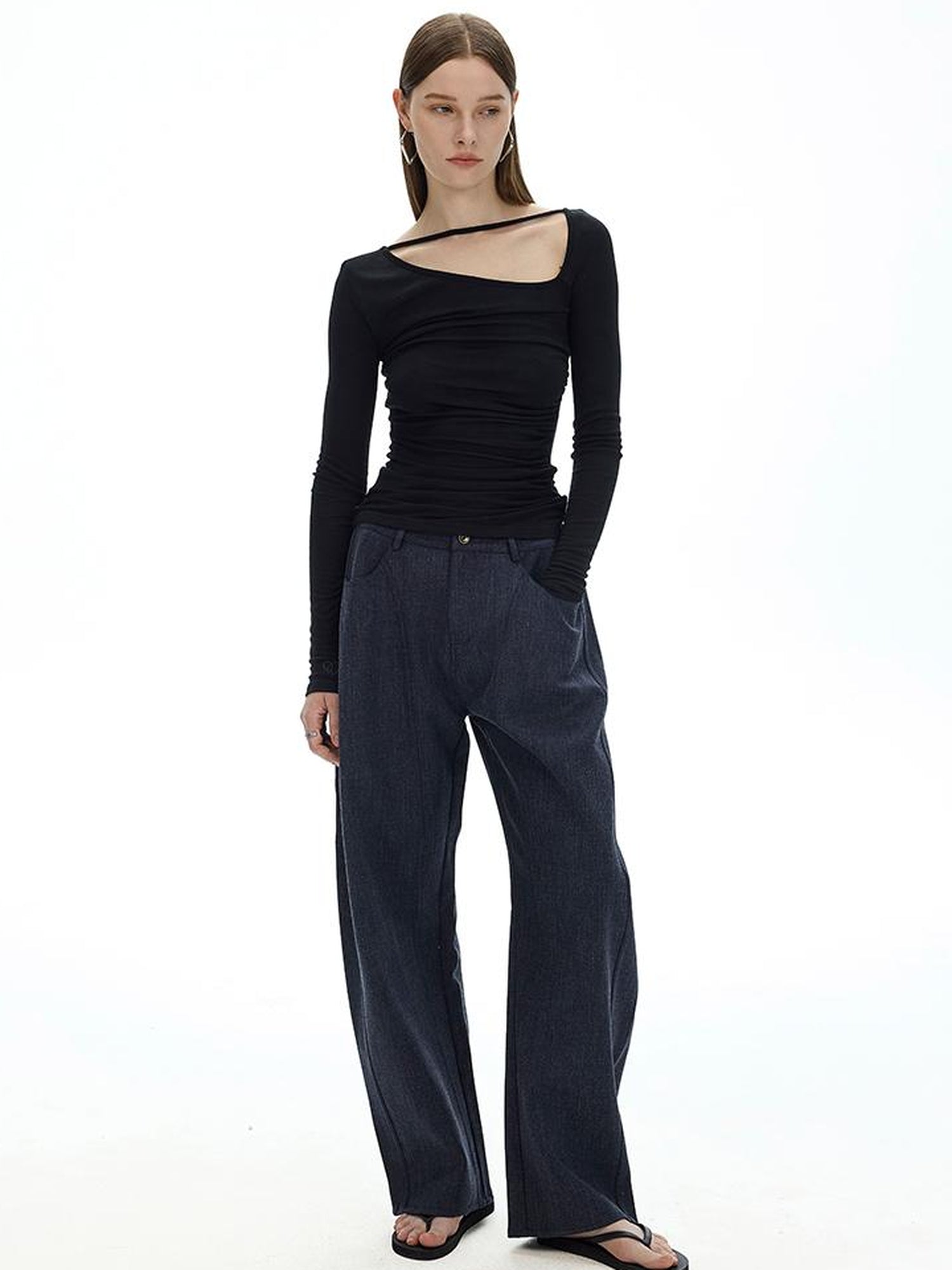 AFTADAWN Fine Merino Tencel Wool Asymmetric Neck Top