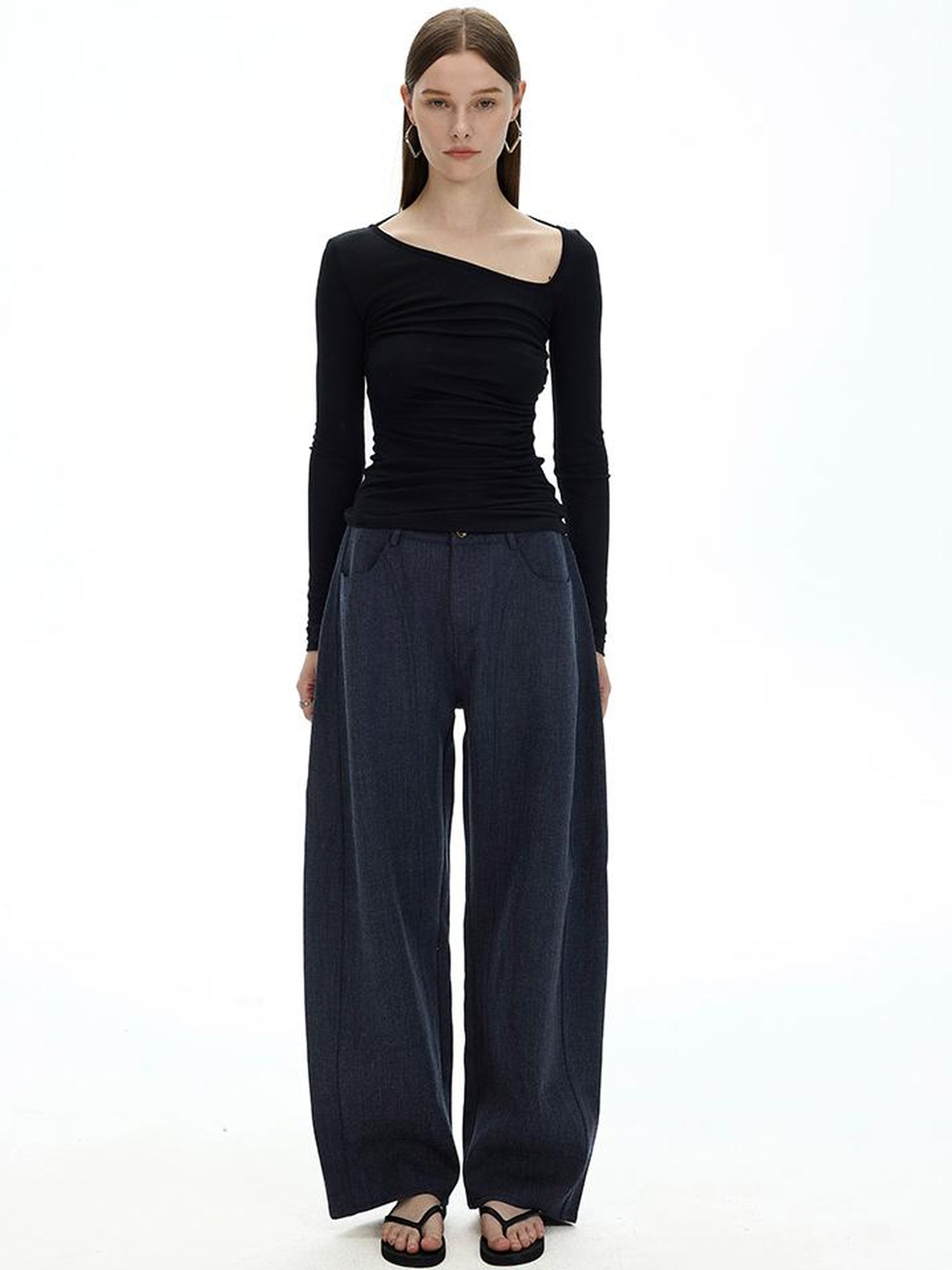 AFTADAWN Fine Merino Tencel Wool Asymmetric Neck Top