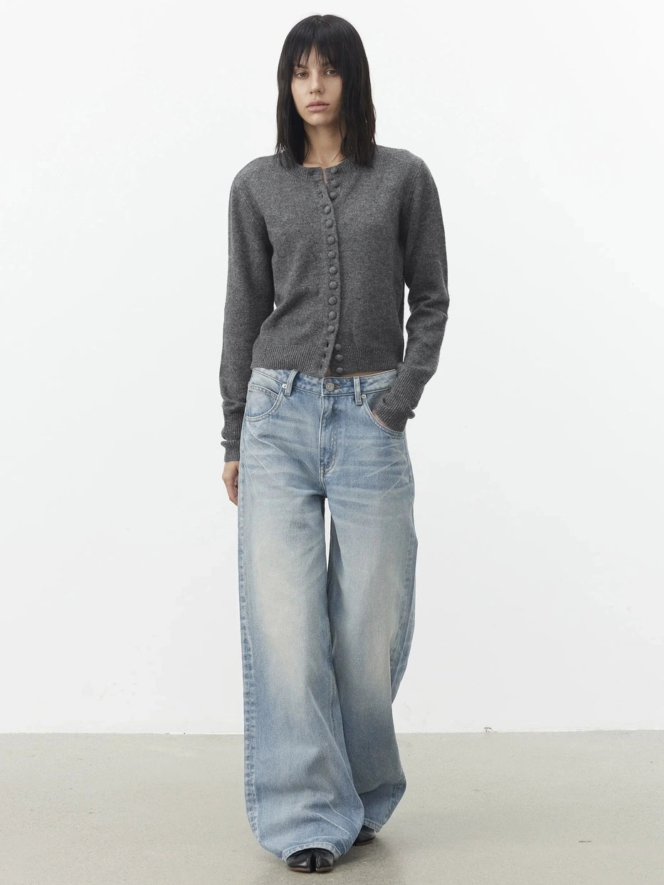 AFTADAWN Fine Merino Wool Knit Cardigan Sweater