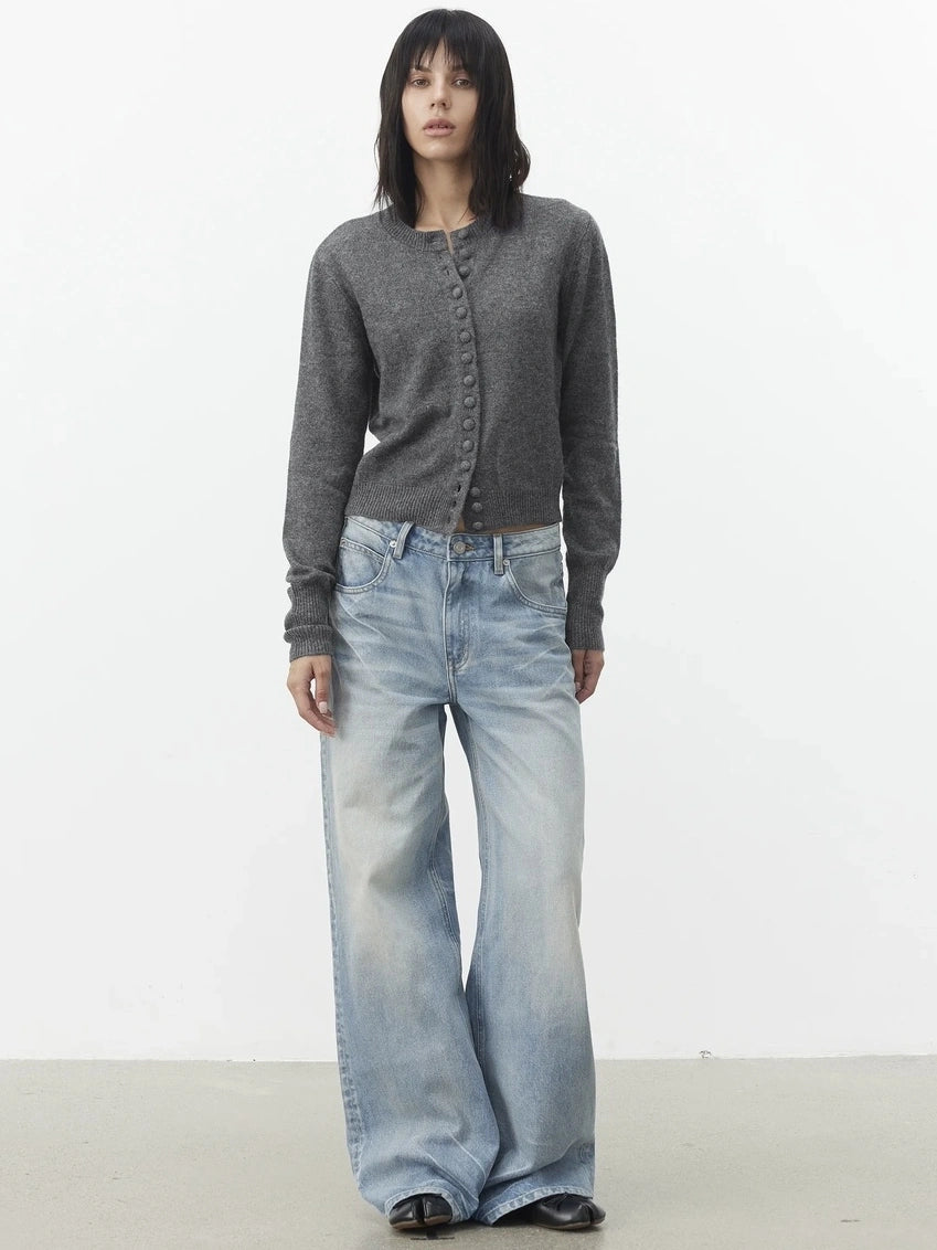 AFTADAWN Fine Merino Wool Knit Cardigan Sweater