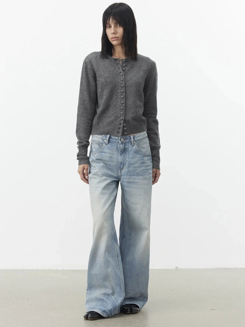 AFTADAWN Fine Merino Wool Knit Cardigan Sweater