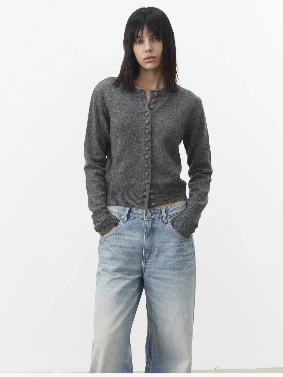 AFTADAWN Fine Merino Wool Knit Cardigan Sweater