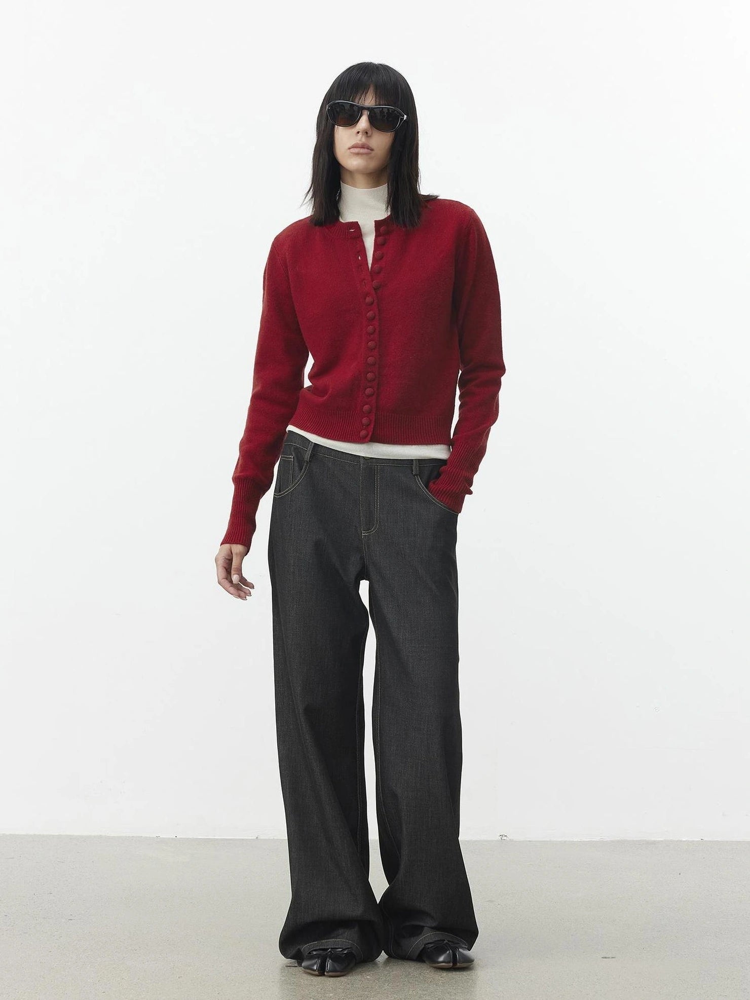 AFTADAWN Fine Merino Wool Knit Cardigan Sweater